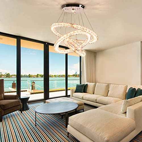 Modern LED Chandeliers Crystal Chandeliers Ceiling Light Three Rings Pendant Light with Acrylic for Bedroom Dinning Room Hallway(Warm White 30/40/50)