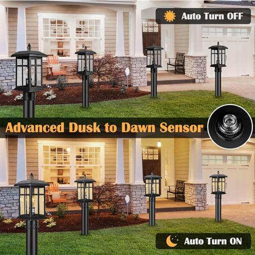Dusk to Dawn Black Outdoor Post Light Fixture Electric Hardwired