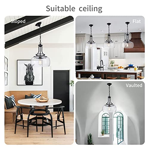 Chandelier Rustic Farmhouse Industrial Round Ceiling Pendant LED Light Fixture with Clear Glass Shades for Dining Room Kitchen Island Foyer Entryway