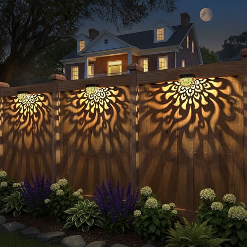 Solar Fence Lights 6 Pack Solar Deck Step Wall Lights Outdoor Waterproof LED Decorations Warm Yellow Light Decorative Lighting for Garden