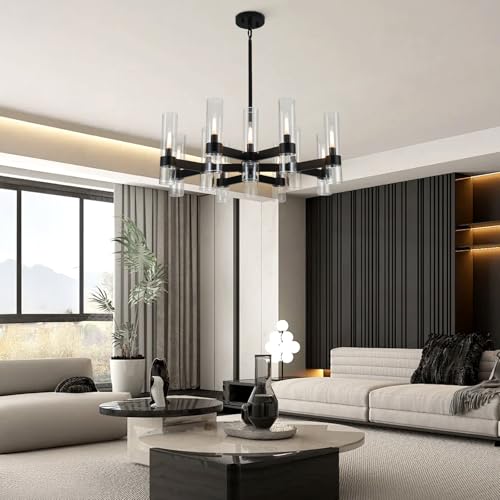 12 Light Black Farmhouse Chandeliers for Dining Room Light Fixture 34"