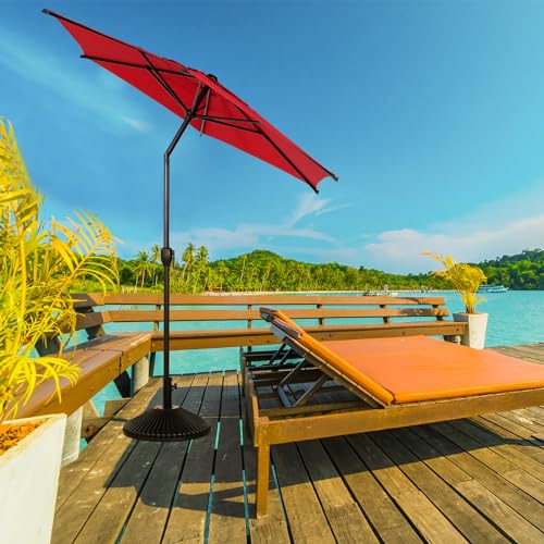 7.5FT Lyon Outdoor Patio Umbrella Outdoor Table Umbrella with Push Button Tilt and Crank Market Umbrella 6 Sturdy Ribs UV Protection Waterproof for Garden Deck Backyard Pool Dark Red