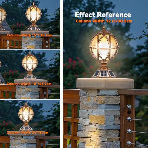 17.7 Inch Solar Powered Outdoor Pillar Lights with Amber Glass Post Lights
