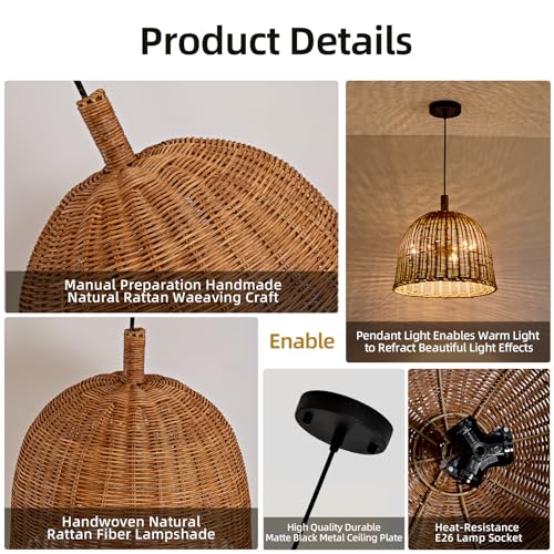 13.8" Rattan Pendant Light