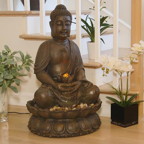 GEM122 Outdoor Floor Meditating Soothing Buddha Statue Waterfall Fountain for Garden