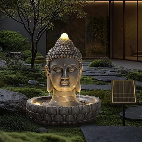Solar Powered Buddha Statue Water Fountain Outdoor