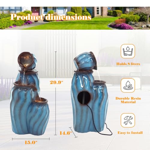 Faux Ceramic Outdoor Water Fountain with LED Lights