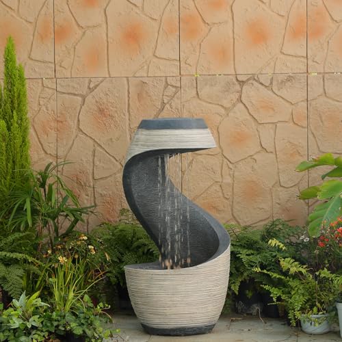 37" S Shaped Outdoor Water Fountain with LED Lights