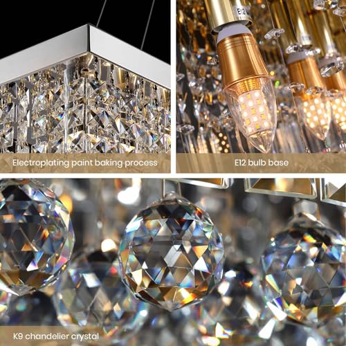 Rectangle K9 Crystal Chandelier Modern Rectangular Pendant Light Fixture for Dining Room Kitchen Island Chrome L47 x W10 x H10