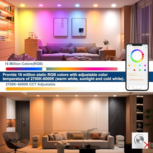 Smart Recessed Lighting 6 Inch RGBCW Color Changing 16W LED Downlight with Junction Box