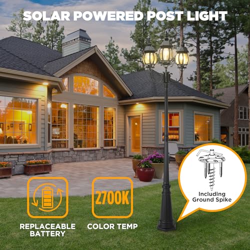 Outdoor Solar Post Light with Triple