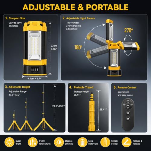 12000mAh Rechargeable Camping Light with Stand 73.2''