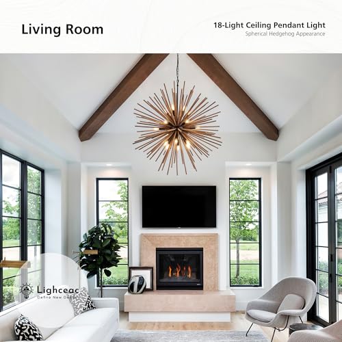 37.4" Farmhouse Sputnik Chandelier for Dining Room Rustic Handmade Natural Wood 18