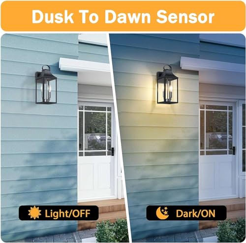 15" Dusk to Dawn Black Outdoor Wall Lantern 2