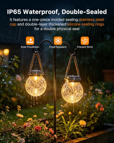 6 Pack Solar Crack Glass Globe Lanterns Outdoor Round Ball Hang Decorative (6 Count)