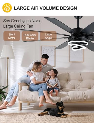 72 Inch Black Modern Ceiling Fans with Lights