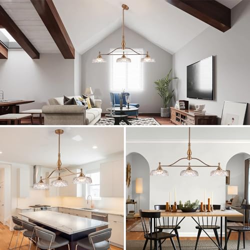 Chandeliers Pendant Light Fixture Vintage Pendant Lighting Fixtures 3 Lights Chandelier Matte Brass Kitchen Glass Hanging Lamp for Island Dining Room Living Room