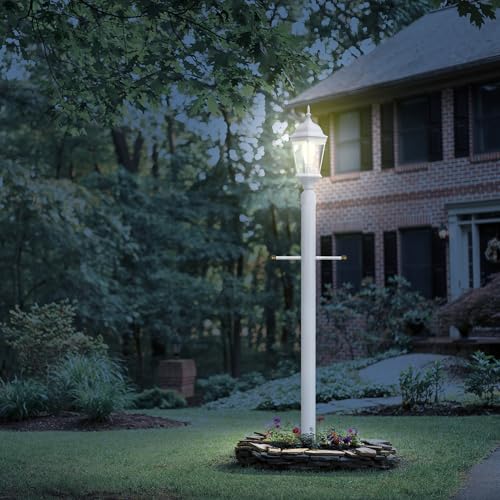 Traditional Outdoor White Lamp Post with Cross Arm for Driveways and Porches