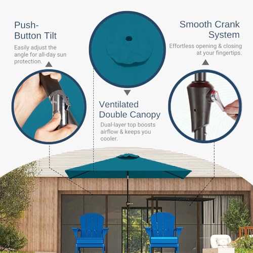 6.5' x 10' Rectangular Patio Umbrella Large Outdoor Market Umbrella w