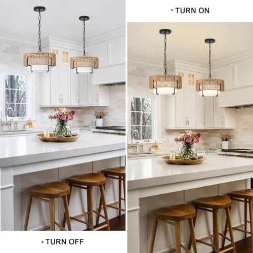 12.6" Rattan Pendant Light for Kitchen Island