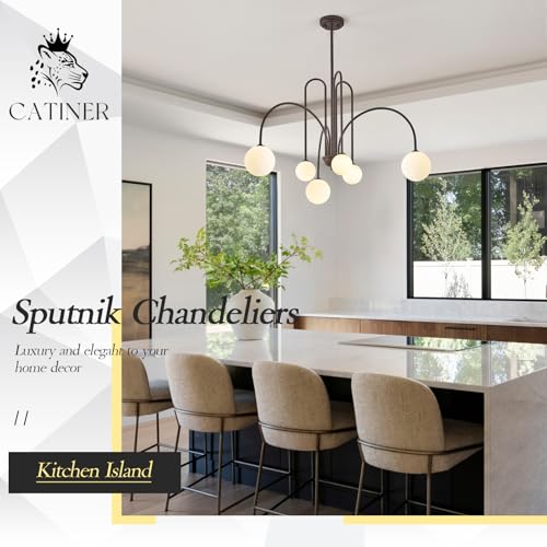 Modern 40" 6 Light Brown Sputnik Chandelier with Milk Glass Globe