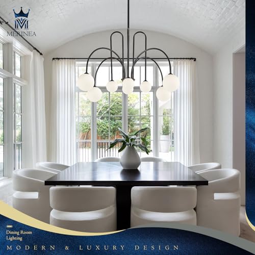 Black Sputnik Chandelier with Milk Glass Globe 8 Lights L41 Inch