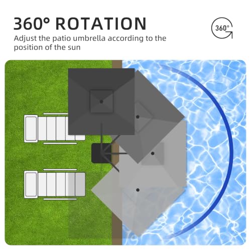9x9 FT Cantilever Offset Patio Umbrella with Lights & Base