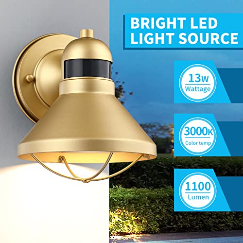 Dusk to Dawn Motion Sensor Outdoor LED Barn Light Fixture Gold