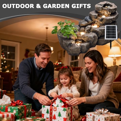 38.2" L Solar Water Fountain Outdoor Rock Waterfall Fountains