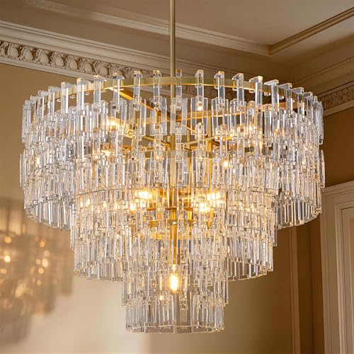 36'' W Round Crystal Chain Chandelier 9