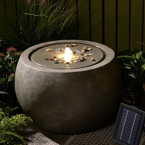 Solar Water Fountain Outdoor Garden Bubbler Large Water Feature Outdoor Fountains Solar Powered with Pebbles for Patio Deck Yard Home Decor Gray