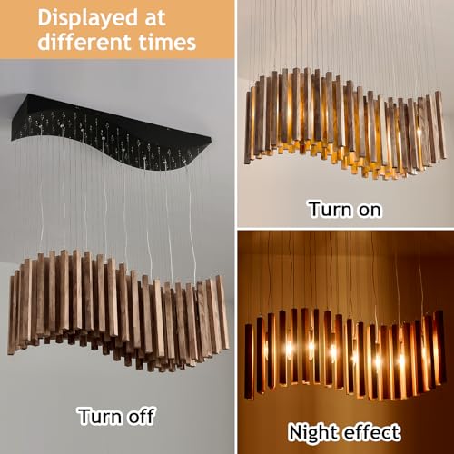 8 Light Wood Chandelier Light Fixture Boho Pendant Light Rustic Large Hanging lamp for Farmhouse Living Doom Entryway Entrance Dinning Room Foyer Kitchen