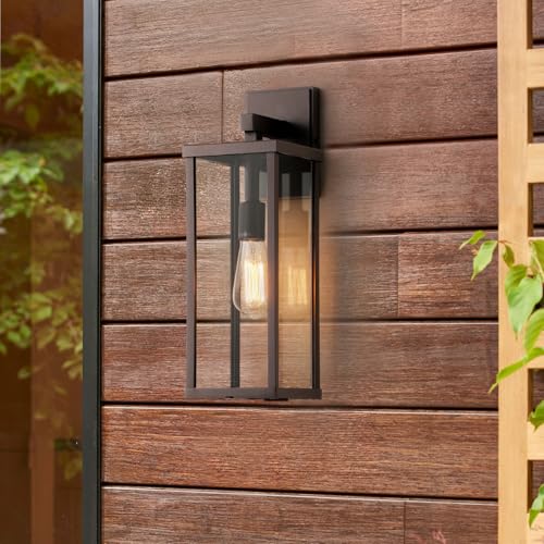 18" Classic Outdoor Wall Sconce 1 Light in Oil Rubbed Bronze Rectangular Metal Frame and Clear Glass Shade Waterproof Porch Light Patio Light Pack of 2 (2 Count)