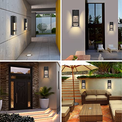 LED Dusk to Dawn Outdoor Light Fixture Exterior Wall Sconces Porch Light 2 Pack Outside Wall Lights with Crystal Bubble Glass 12W Lumen 3000K for Doorway Garden Hallway Patio Living Room (2 Count)