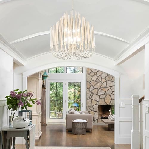 Extra Large Chandelier Farmhouse Whitewash Wood 36Inch Pendant Light