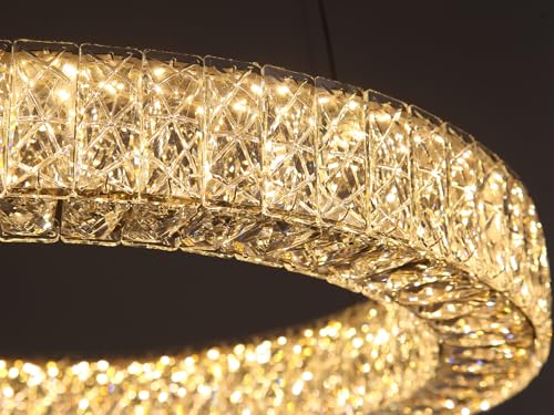 24 Inch Chandelier Glam Dimmable Crystal Chandeliers Luxury Remote Ceiling Pendants Lighting Fixtures for Dining Room Bedrooms Gold