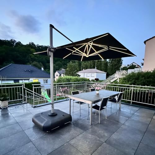 Cantilever Umbrella 11'X11' Double Top Solar LED Light