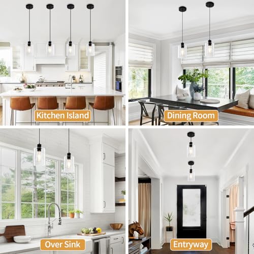 2 Pack Glass Pendant Lights Kitchen Island Black Hanging Light Fixtures