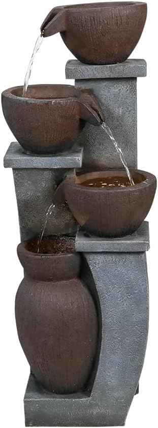 SunJet 4-Tier Outdoor Water Fountain Resin Waterfall Fountains Decor with LED Lighting Natural Polyresin Looking Stone Decor for Garden Patio Fold Court Yard Deck 11.4" L x 11.8" W x 32.8" H