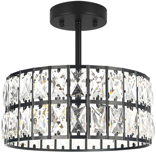 Matte Black Crystal Ceiling Light