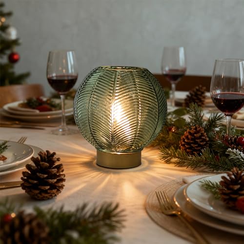 Battery Operated Decorative Glass Table Lamp with Timer Green