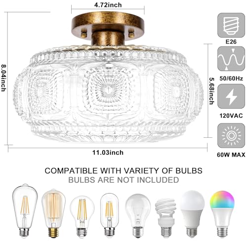 11 Inch Globe Glass Semi Flush Mount Ceiling Light Fixture