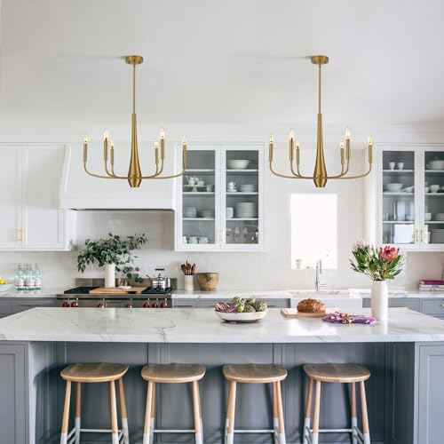 Gold Chandelier Light Fixture, 6-Light Modern Farmhouse Kitchen Chandeliers Over Table Hanging, Industrial Metal Chandeliers for Dining Room Entryway Bedroom Living Room Foyer Hallway