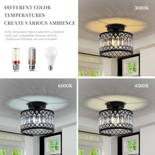 Crystal Black Ceiling Light Fixture Modern Semi Flush Mount