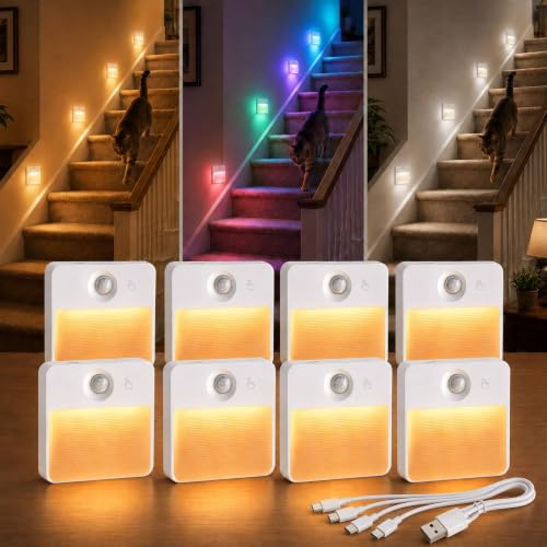8 Pack Rechargeable Stair Lights for Indoor (8 Count)