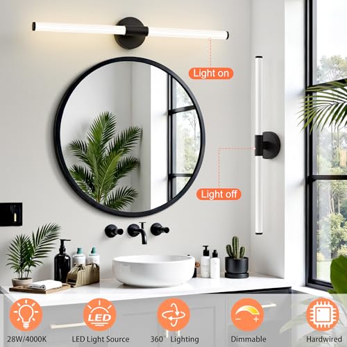 LED Bathroom Vanity Lights Black Wall Sconce Modern 30"