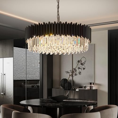 30" Modern Black Crystal Chandelier 12 Lights 6