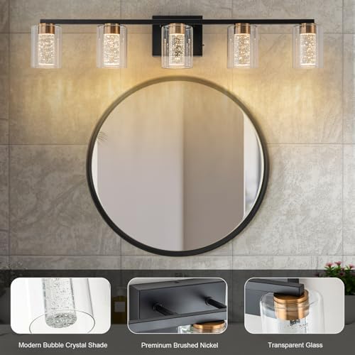 5 Light Black and Gold Vanity Light with 3 Color Modes