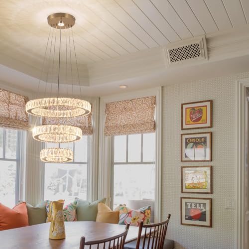 Dimmable Modern LED Chandelier 3 Ring Pendant Light Crystal Chandelier for Dining Room Living Room Bedroom