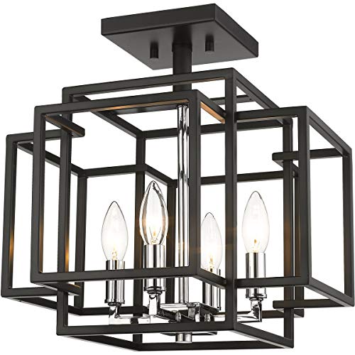 454SF-BK-CH 4 Light Semi Flush Mount, Black & Chrome